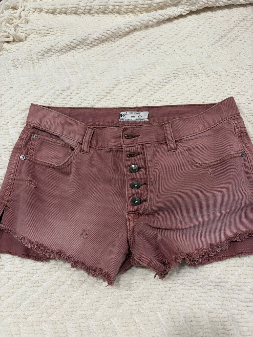 Free People Dusty Mauve Button-Fly Denim Shorts